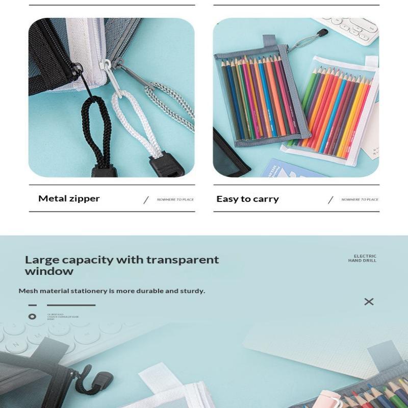 Mesh Pencil Pouches With Transparent Design And Durable Zipper Perfect For School Exams Office Daily Storage