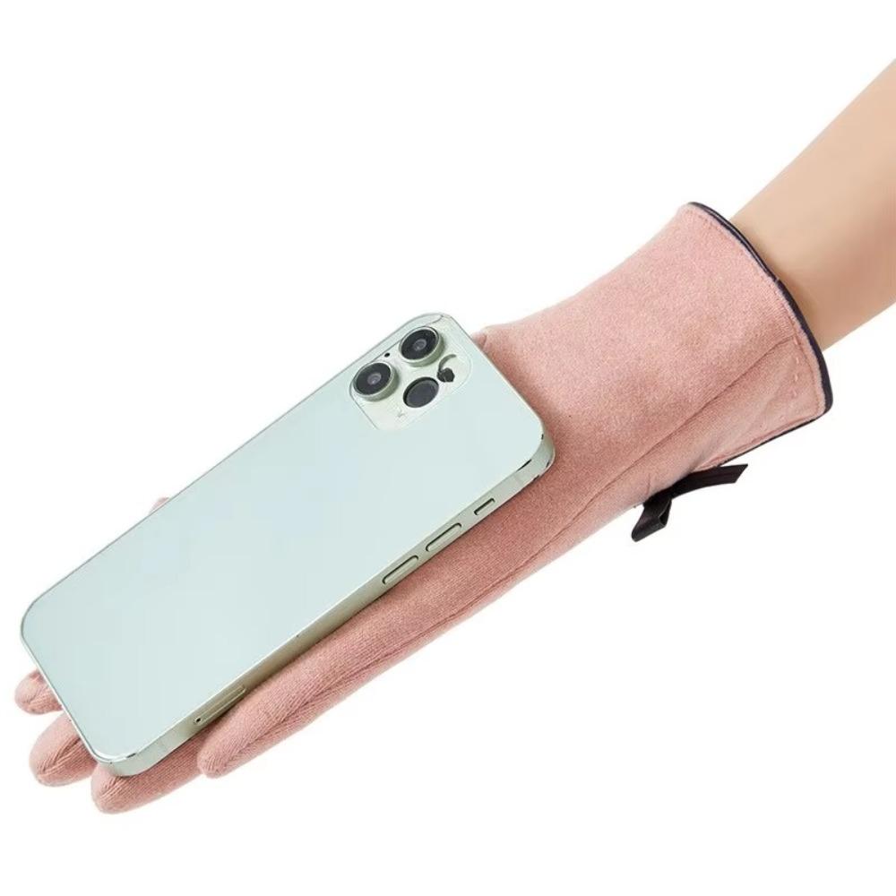 Thick Plush Full Finger Mittens Bow Decoration Winter Gloves Warm Women Gloves Women