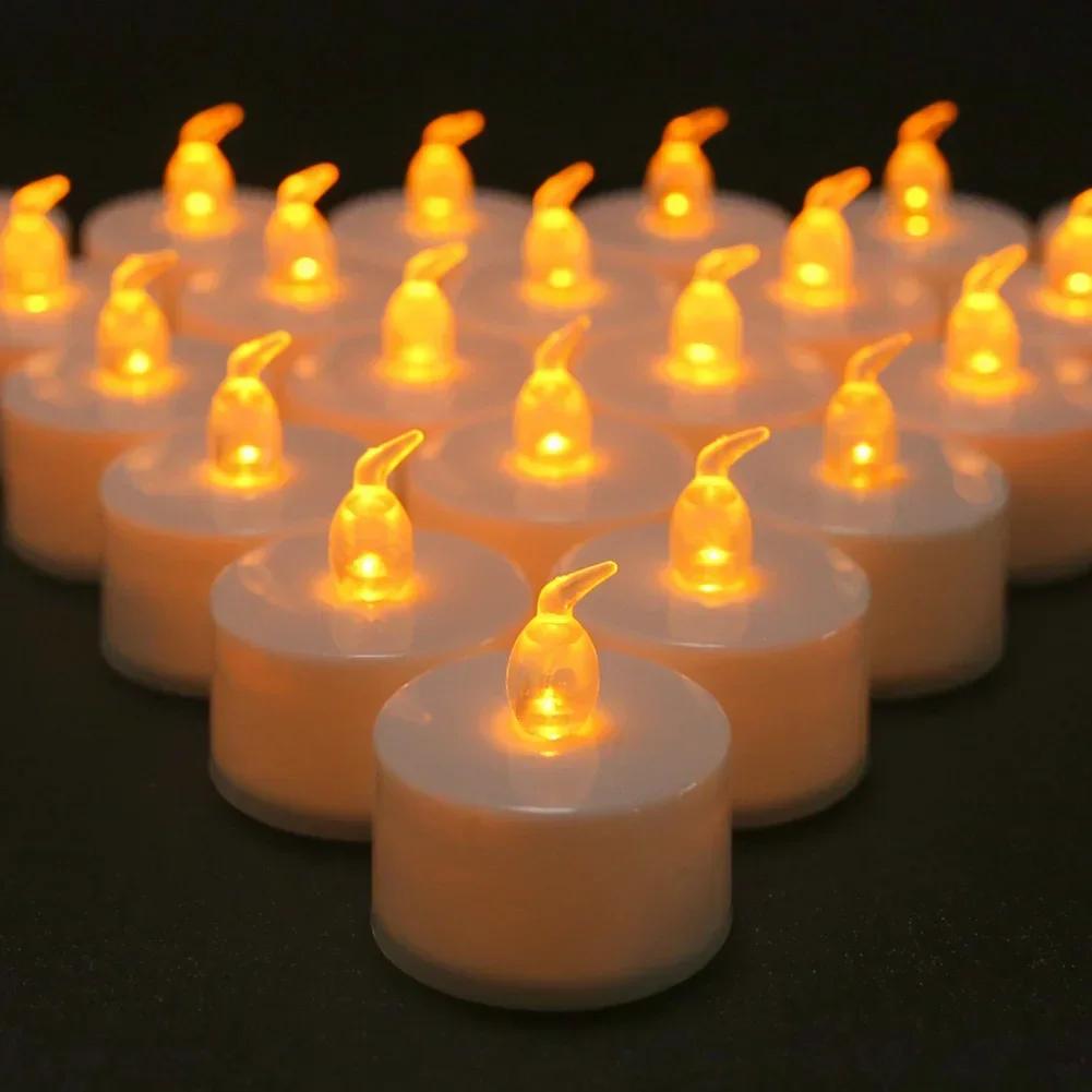 12/24Pc Flameless Flickering LED Tea Light Candles Battery Operated Warm Yellow Electronic Tealight For Aniversary Wedding Decor