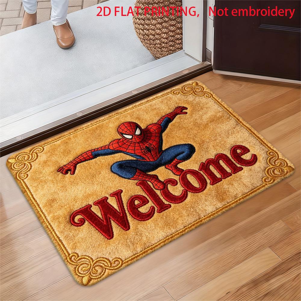 1pc Polyester 2D Flat Printing Marvel Doormats Spider-Man Soft Flannel Welcome Rug, Ultra-Cozy Floor Mat for Bedroom Living Ro