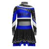 Girls Stage Performance Costume Long Sleeve Letter Print Shiny Rhinestones Color Block Cheerleading Set