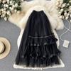 Весенняя супер сетчатая юбка женская средней длины плиссированная юбка-торт эластичная высокая талия А-силуэт юбка с большим клешем юбка-зонт