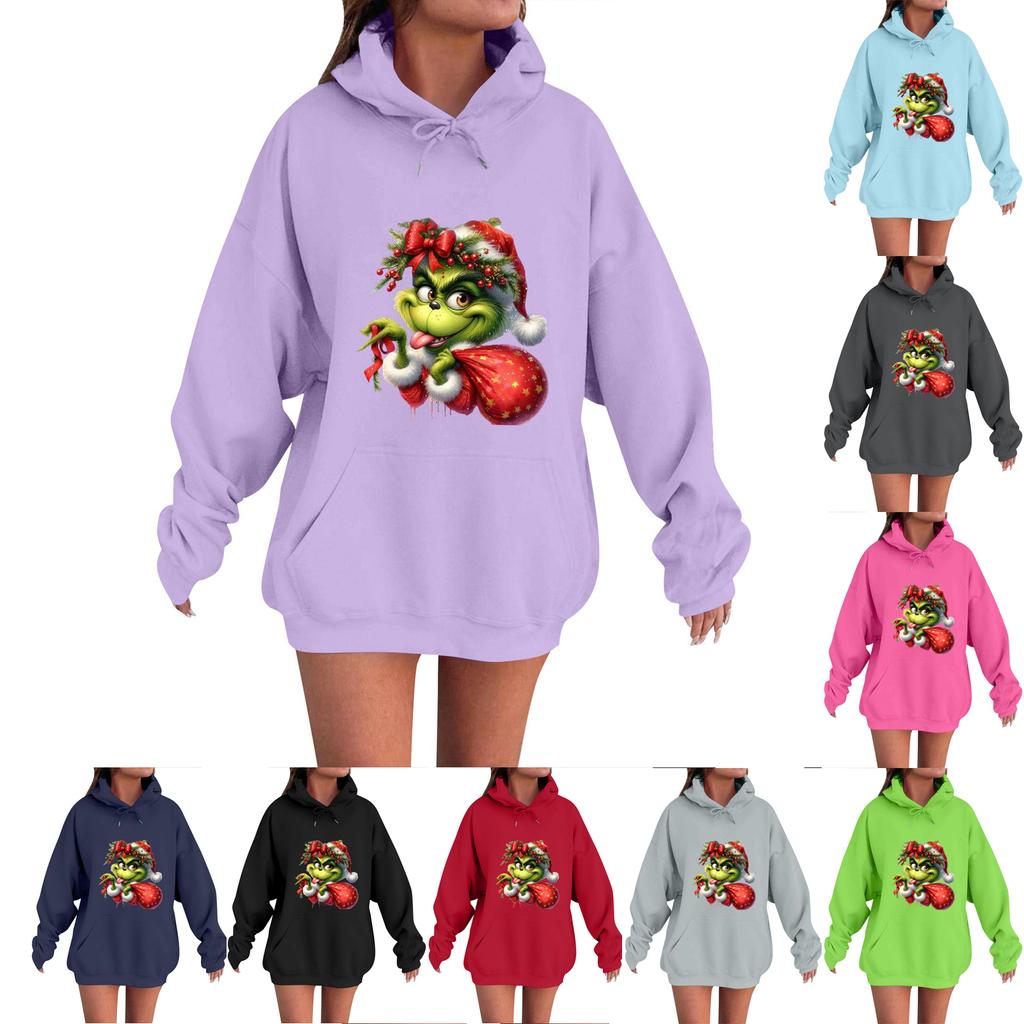 Women's Casual Comfortable Neck Hooded Long Sleeve Christmas Print Warm Sweatshirt