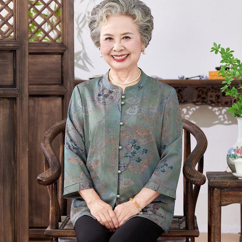 Elderly Women's Chinese Style 3/4 Sleeve Cardigan Shirt