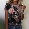 Summer Round Neck 3D Skull Pattern Printed Top Fashionable Casual Cute Short Sleeved Women's T-shirts
