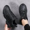 Leather Sneakers Women's Autumn and Winter Waterproof and Non-slip Casual Women's Shoes All Black Velvet Cotton Shoes Lightweight Soft-soled Travel 
