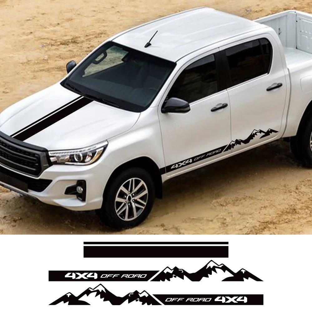 Креативная Графическая Внедорожная 4x4 Боковая Наклейка для Автомобиля Toyota Hilux, Декали в Виде Гоночной Полосы на Капот, Декорации для Внешнего Тюнинга