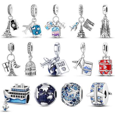 Шармы Медное покрытие Путешествия Рим Париж Италия Самолет Подвески Шармы Подходят для Оригинального Браслета Бусины Изготовление Подвесок Ювелирные изделия Подарок
