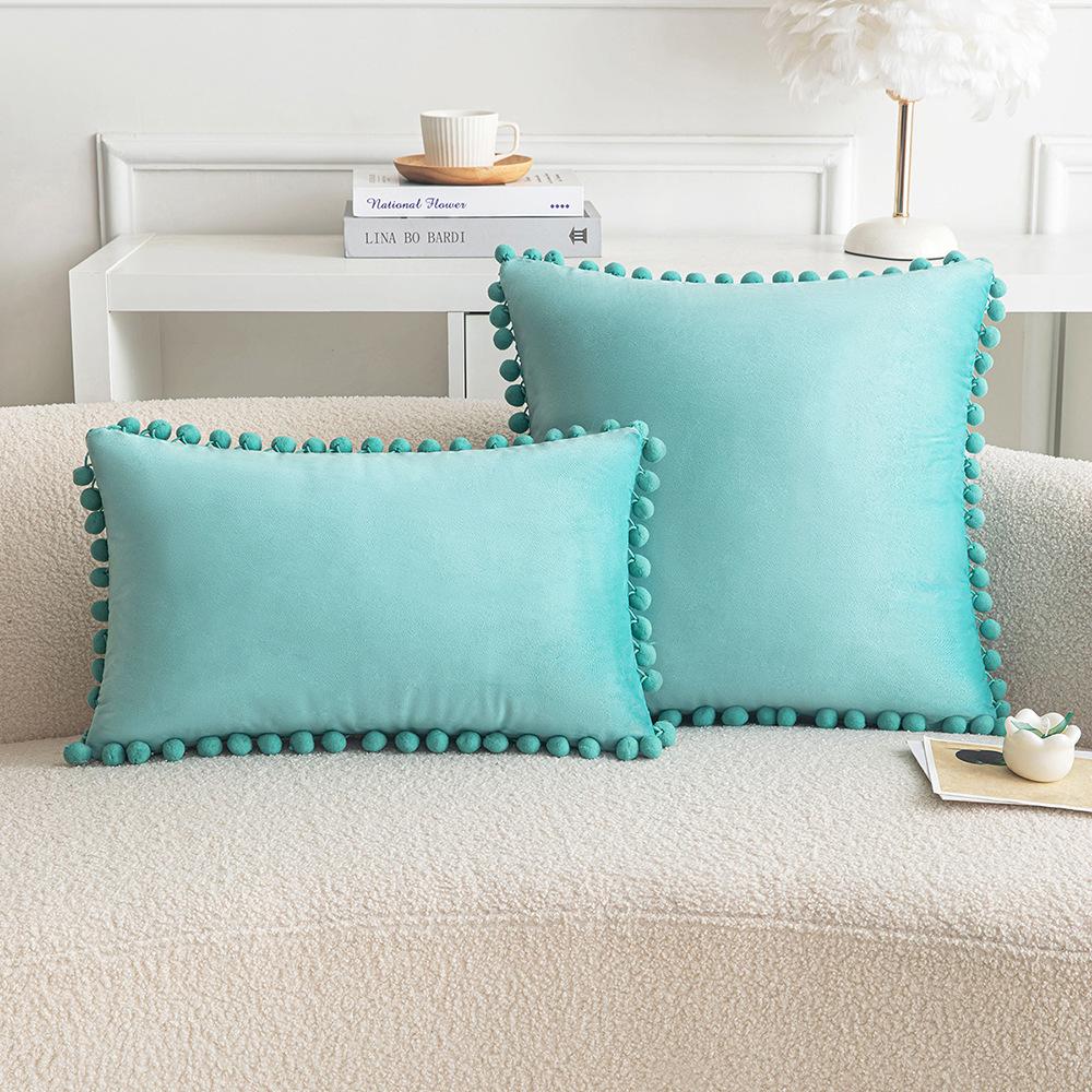 Белый Помпон Наволочка Декоративная Однотонный Вельвет 30x50см 45x45см 50x50см Бохо Декоративные Наволочки Чехол для Подушки Cuscini Divano