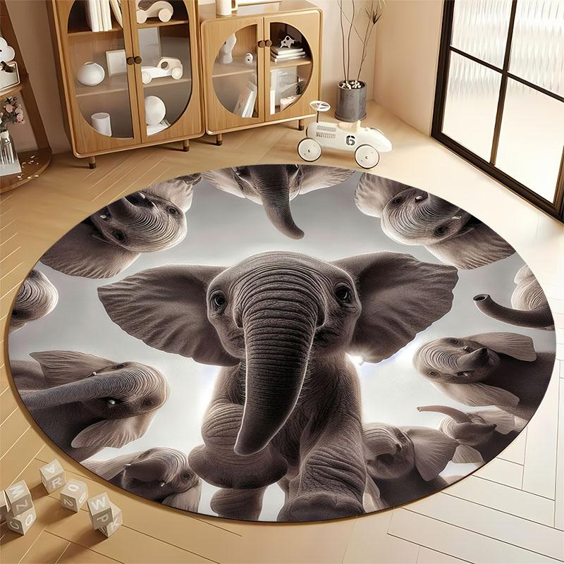 "Adorable Elephant Pattern Round Rug for Kids' Room" round carpet for home sofa bedroom, gift