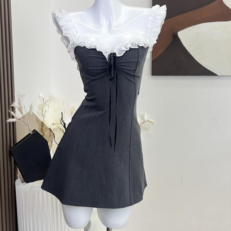 2023 женское летнее мини-платье с открытыми плечами, сексуальное элегантное винтажное модное вечернее клубное серое платье без рукавов, женское цельное платье