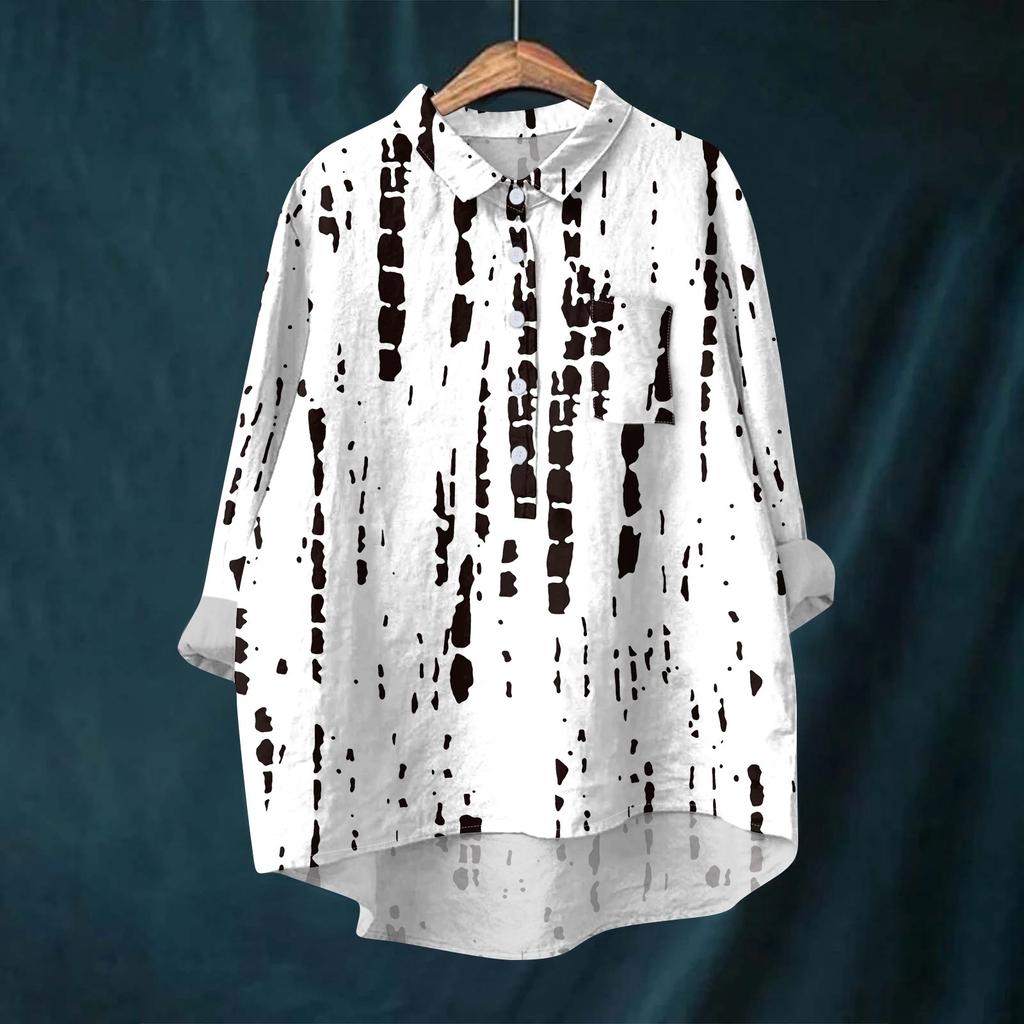 Женская рубашка-блузка с длинными рукавами и принтом на пуговицах, повседневный подол, нестандартный воротник рубашки