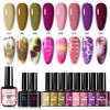 8 Color Marbling Gel Nail Polish Set, Trending Colors Soak Off Gel Nail Art Kit with No Wipe Top Coat