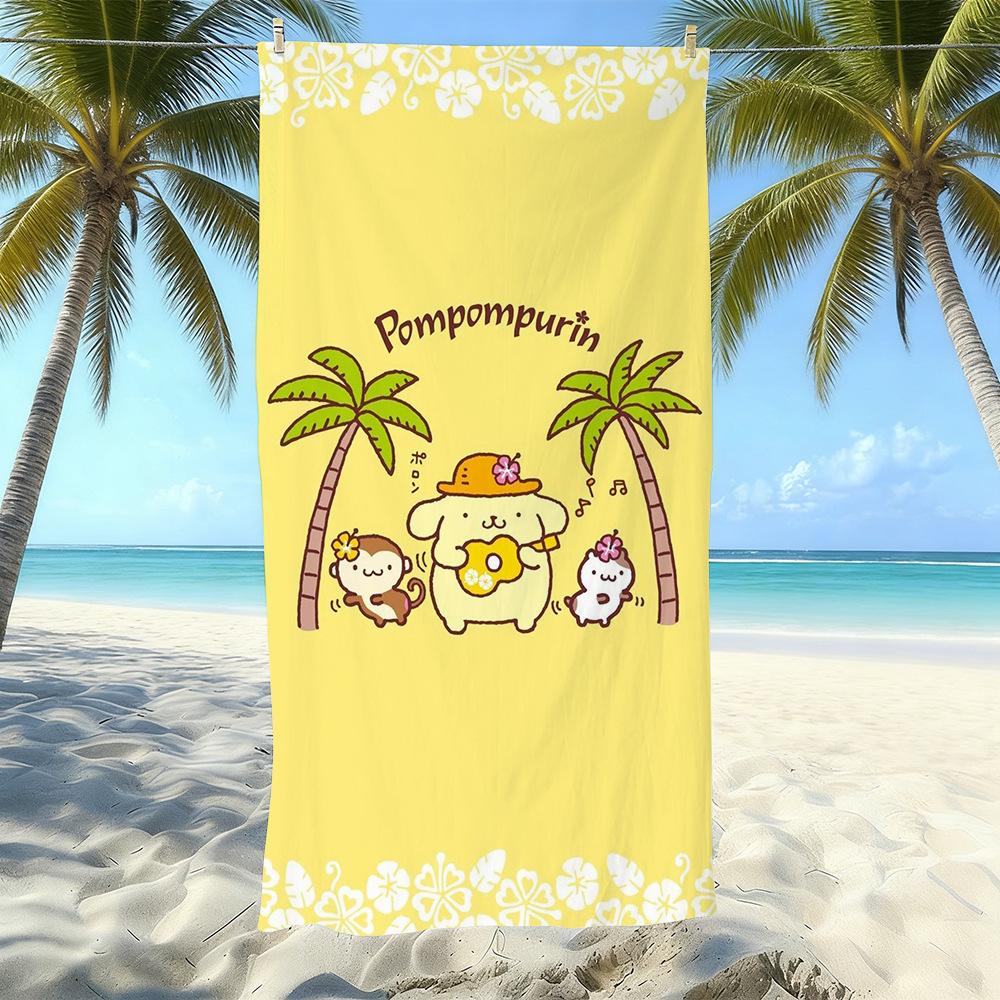 Cute Puppy Cartoon Print Microfiber Beach Towel Water Absorbent Quick Dry Bath Towel For Vacation