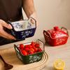Ceramic Microwave Baking Bowl Home Hand-painted Isolation Painted with Lid Bead Point Snack Candy Dried Fruit Bowl with Cover