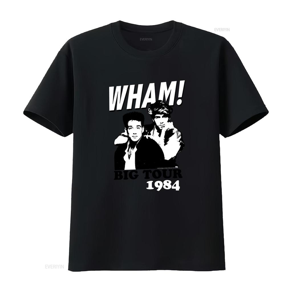 Wham 1984 Big Tour Print Dark Grey T Shirt for Men Fashion Retro Band Design vintage Washed Soft streetwear fashion Slightly