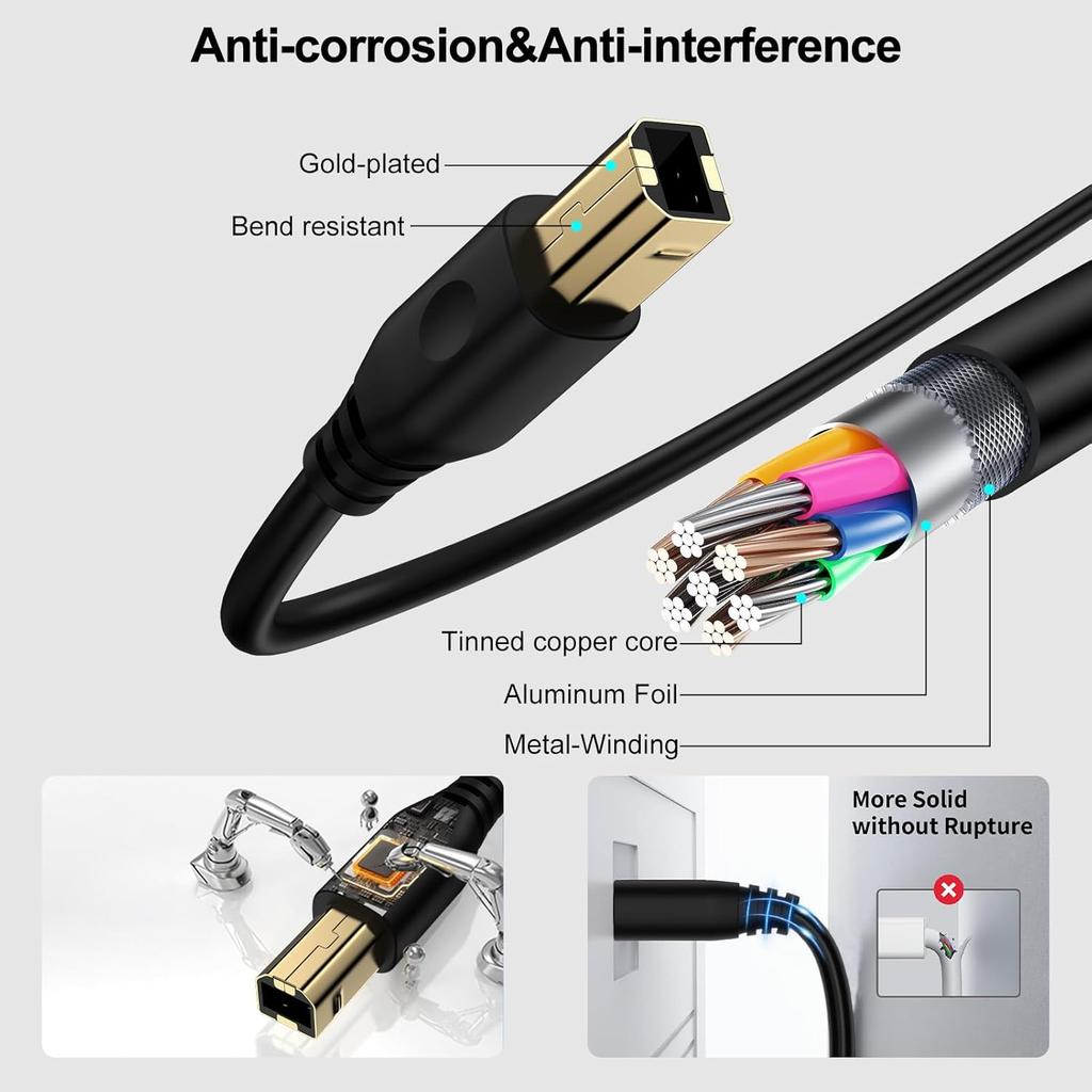 10FT Printer Cable,USB B to USB C Scanner Cable Printer Cord Long USB B to C printer cable for MacBook Pro Air, MIDI CABLE for Digital Piano