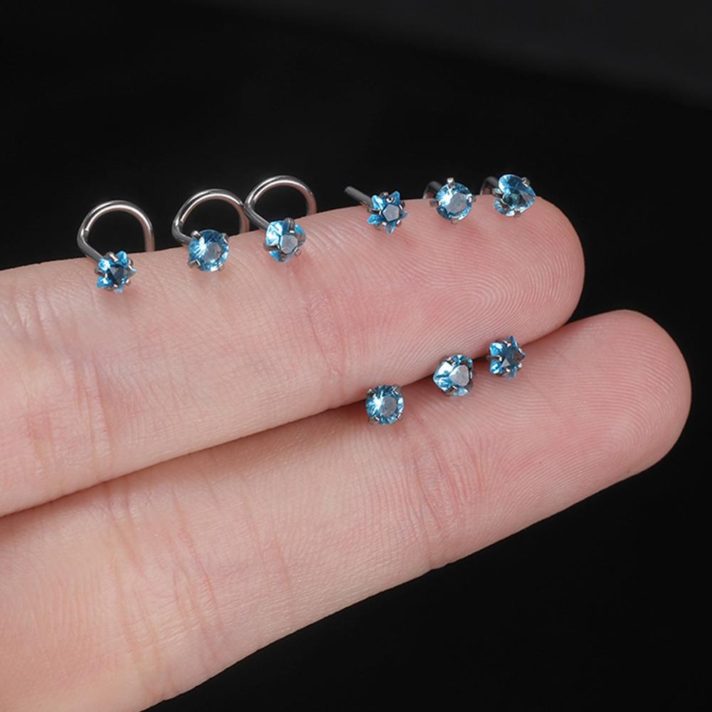 3 шт./компл., нержавеющая сталь, циркон, шпилька для носа, звезда, прямоугольный титановый стальной набор для носа, ювелирные изделия для пирсинга