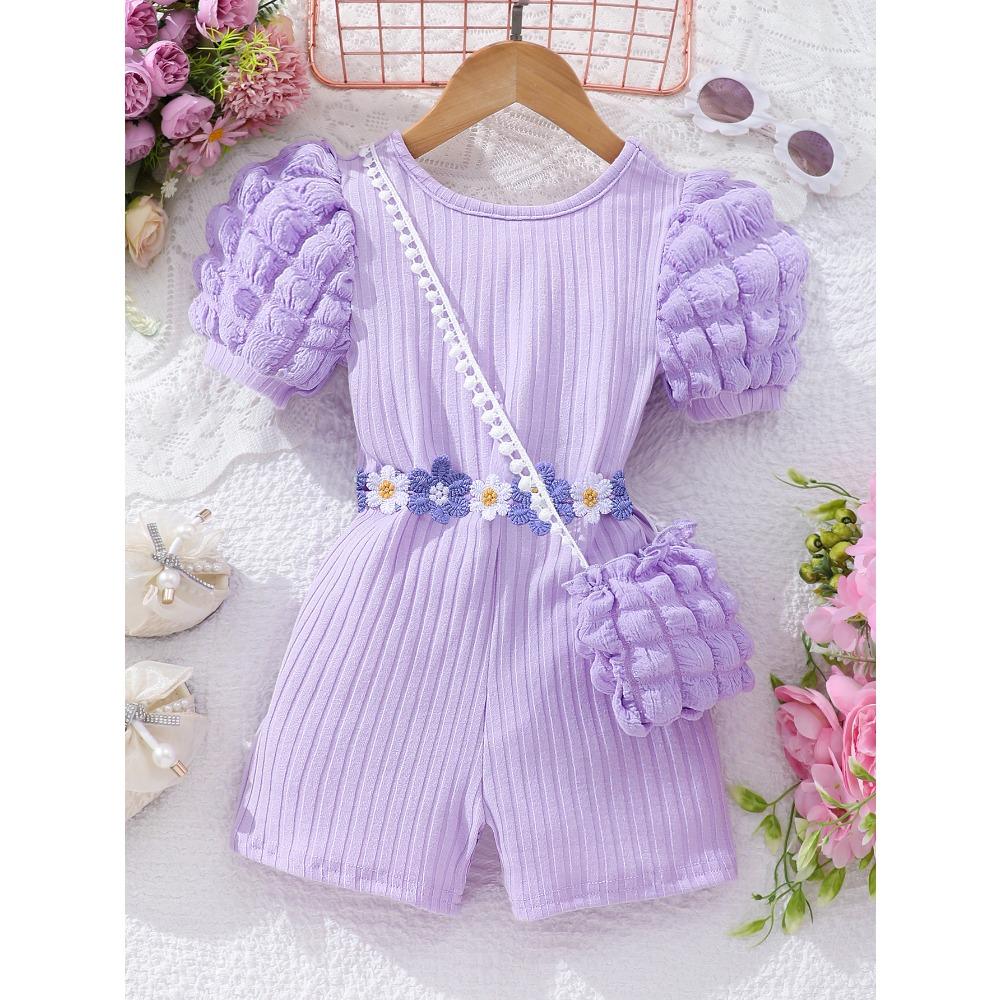 2-7Y Children's Bubble Sleeve Bodysuit Crossed Back Bodysuit Children's Short Sleeve