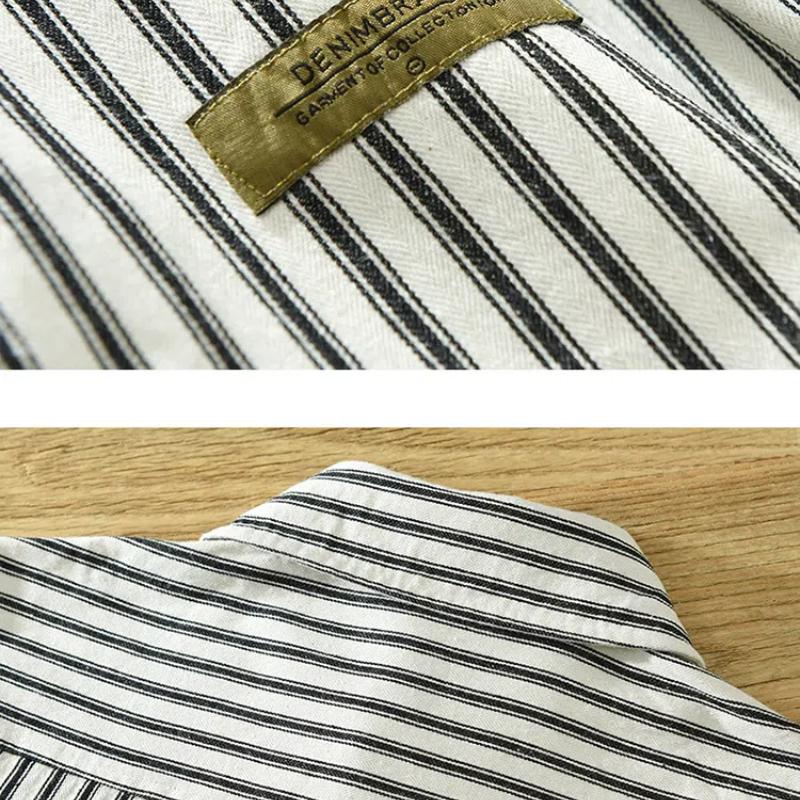 Рубашка в полоску с длинным рукавом в японском стиле в стиле ретро для мужчин, молодежная, 100% хлопок, повседневные свободные рубашки с карманом, мужская одежда на весну/осень