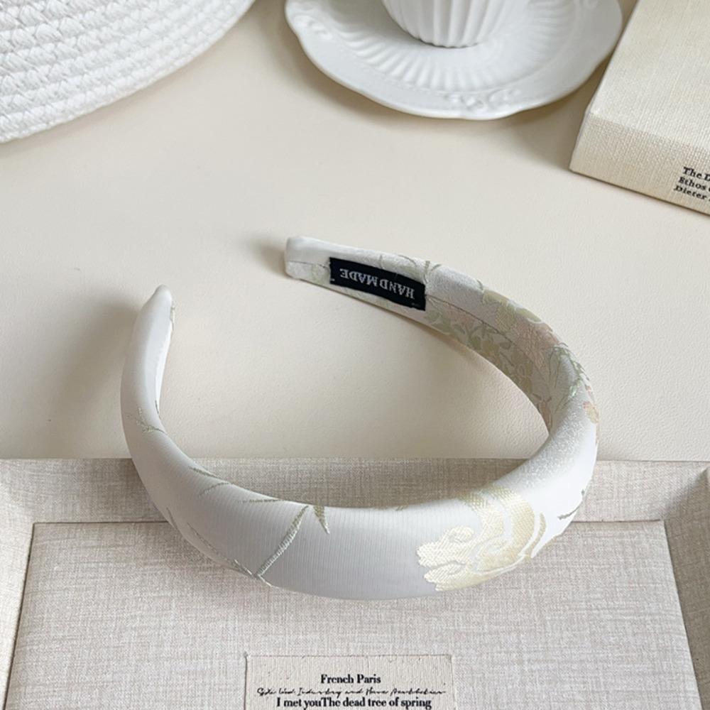Temperament Sweet Chinese Embroidery Headband Retro Sponge Satin Jacquard Hair Hoop Elegant All-match Exquisite Headband Women