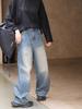 Джинсы-палаццо Louvre Retro с восковым покрытием для женщин - Модная корейская мода Осень/Зима