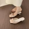 With Skirt Satin Bow Open-toed Square Head Cool Slippers Women's Summer Wear 5cm Beautiful High Heels