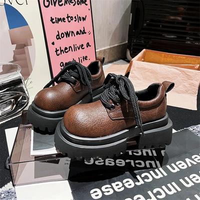 Мода 2024 года, высококачественные туфли на шнуровке, женские туфли-лодочки, весна-осень, британский стиль, круглый носок, сплошная платформа, толстый каблук, лоферы