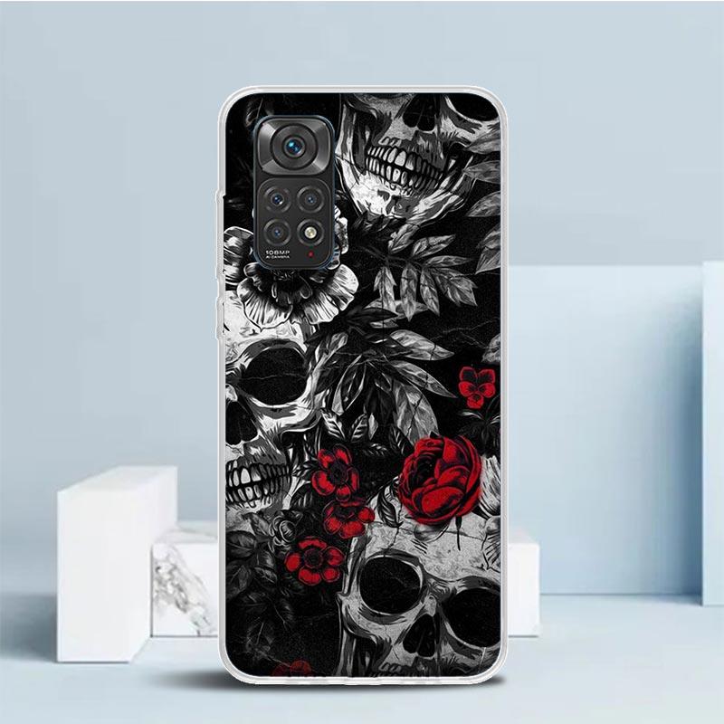 Человеческий скелет Красная роза Чехол для телефона для Xiaomi Redmi Note 15 14 14S 13 12S 12 Pro Plus 11S 11 11T 11E 10S 10 + Мягкая задняя крышка из ТПУ
