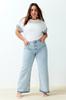 Women's Plus Size Jeans Fashion New Season Light Blue Color Blocked Wide Cut Jeans