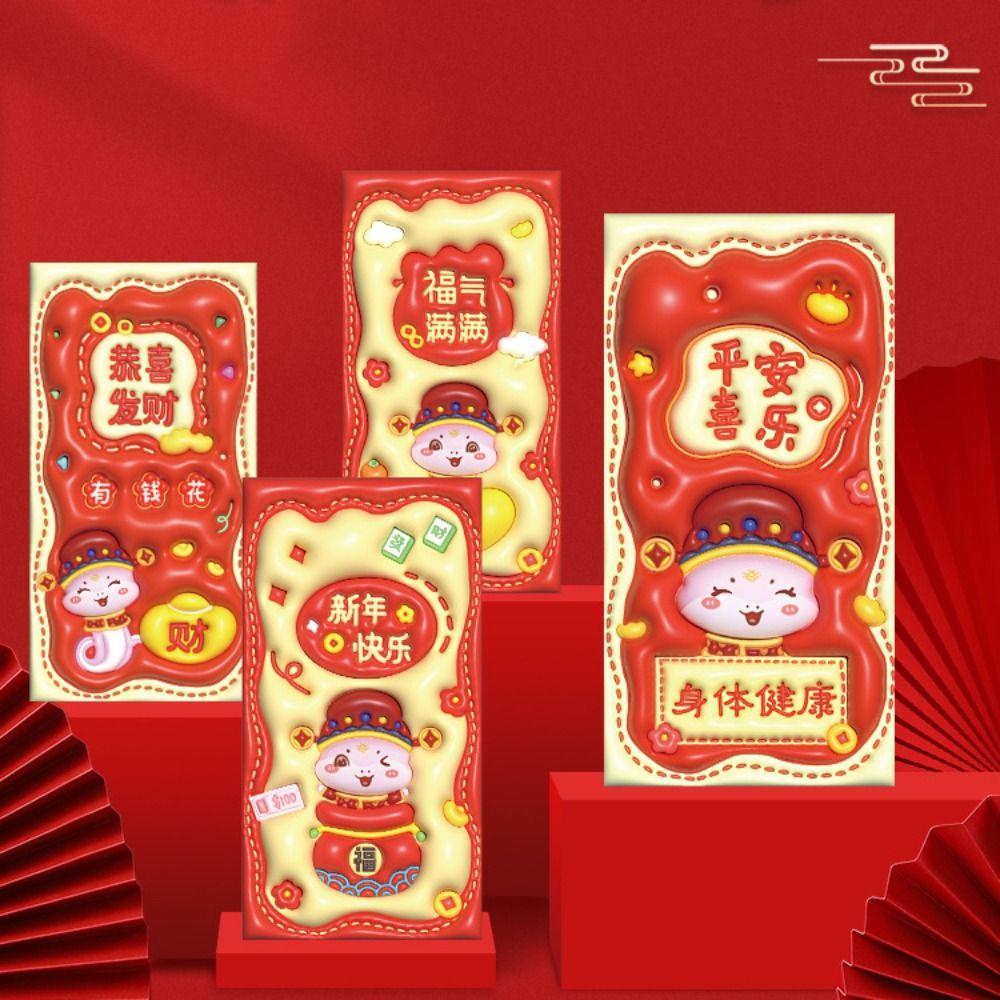 6 шт. Мультяшная змея Китайский красный конверт Традиционный карман для благословений Новогодние принадлежности Красный пакет