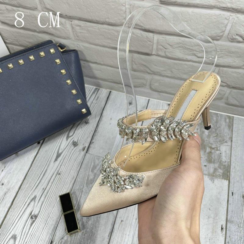 Модные Роскошные Хрустальные Туфли-Слиперы Пшеничное Ухо Стразы Остроносые Босоножки Верх из Шелка и Сатина Высокий Каблук Слиперы Женские