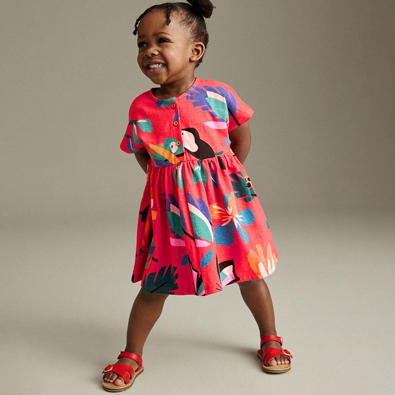 Лето чистый хлопок забавный мультяшный принт повседневное платье для девочки короткий рукав свободная юбка милый красный платья для девочек детская одежда