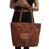 Women's Handmade Natural Tan Vintage Leather Messenger Bag Purse Tote Handbag