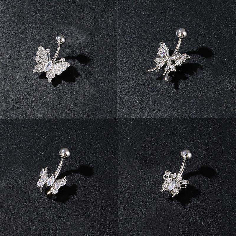 Кольца для пирсинга пупка с бантиком-бабочкой из нержавеющей стали с цирконом для женщин, девушек, сексуальные украшения для тела, подарки