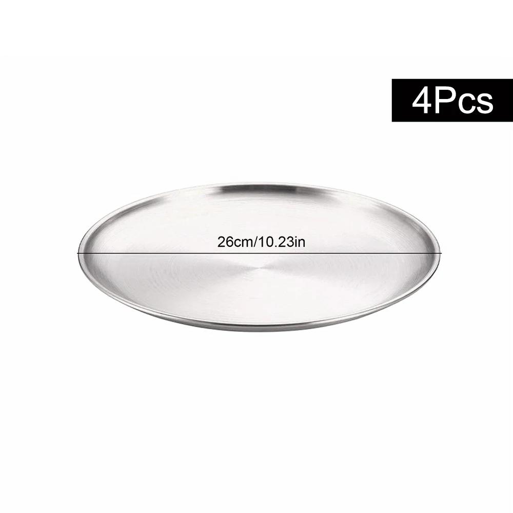 4Pcs Stainless Steel Storage Tray Luxurious Brass Gold Round Plate Fruit Cake Steak Snack Kitchen Metal Storage Tableware Dish