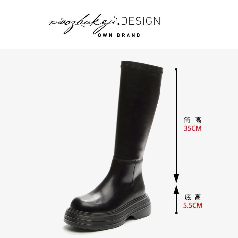 Сигаретные ботинки женские осенние новые однотонные на толстой подошве тонкие маленькие мужские ботфорты до колена женские