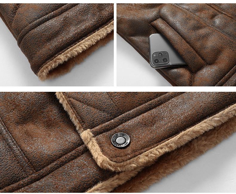 Мужская куртка из овчины с кожаной подкладкой из флиса для осенне-зимней повседневной носки 2023