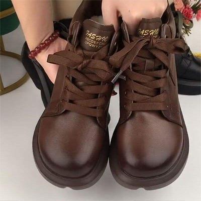 Зимние ботинки из мягкой кожи, модные, на толстой подошве, с мягкой подошвой, ботинки Мартина женские 2025, зимние шнурованные, с набивным утолщением, зимние ботинки, хлопковые ботинки