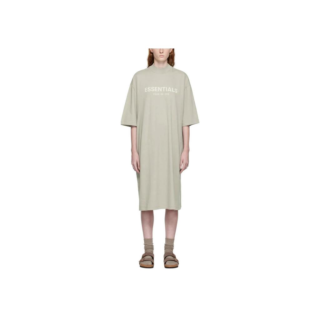 Fear of God Essentials FW22 Серое платье миди с коротким рукавом и принтом в виде дымчатых букв Женское платье FOG-FW22-062