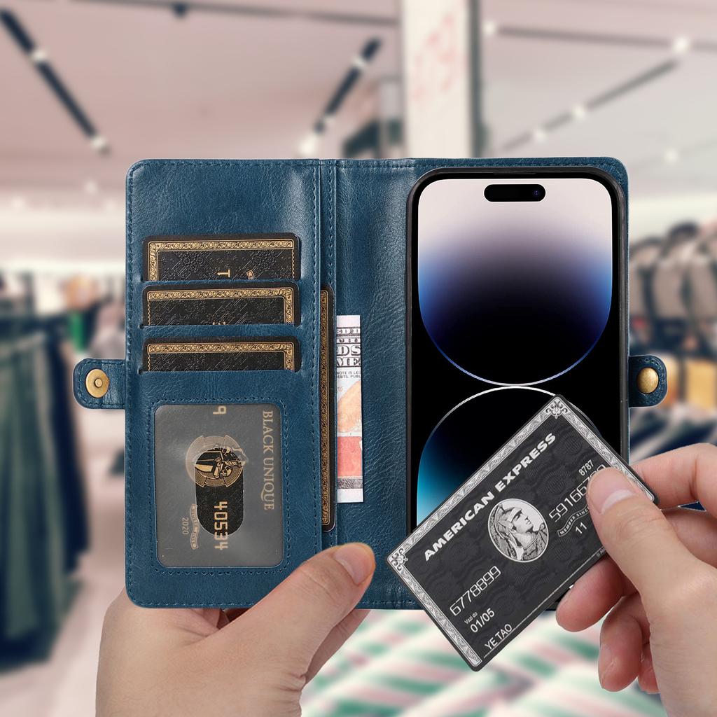 Съемный кожаный чехол-книжка с магнитной застежкой на несколько карт для iPhone 15 14 13 12 Pro Max Xs Max XR 8 7Plu Samsung S23 S22 S21 Ultra Plus A14 A13 A52 A53