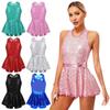 Womens Sexy Bodysuit Dancewear Jazz Dance Stage Performance Costume Sequin Criss Cross Back Waist Bowknot Ballet Leotard