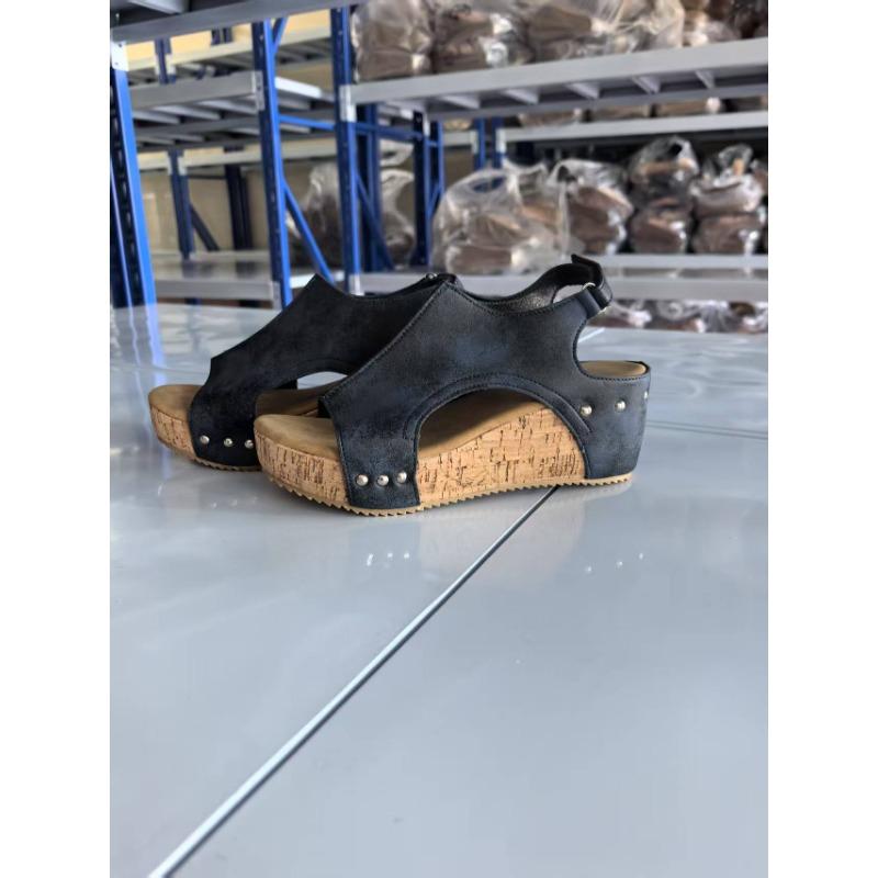 Большого размера тапочки на танкетке, летние новые ретро сандалии на платформе, женские тапочки-маффины с открытым носком