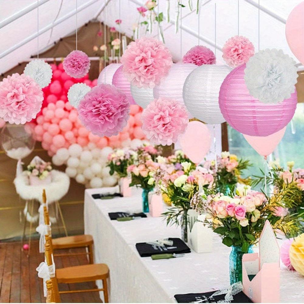 15Pcs Party Pack Paper Lanterns and Pom Pom Balls Hanging Decoration for Wedding Birthday Baby Shower