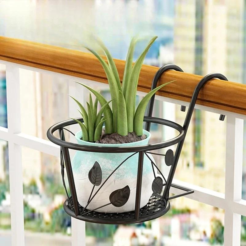 Подвесные железные стойки для растений, балконная круглая стойка для цветочных горшков, перила, ограждение, наружная подставка для цветочных горшков