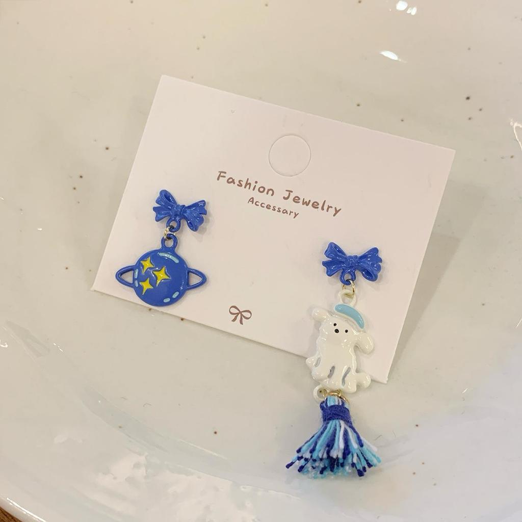 Милые серьги в виде голубого медведя для женщин - Серебряная игла Niche Carousel Design