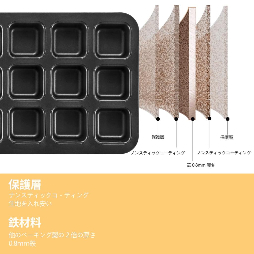 CHEFMADE Muffin Pan, Brownie Pan, Square Cake Pan, 12-Cavity, Custom Designed for Non-Stick Cupcakes, 32.5*25.7*4.2cm