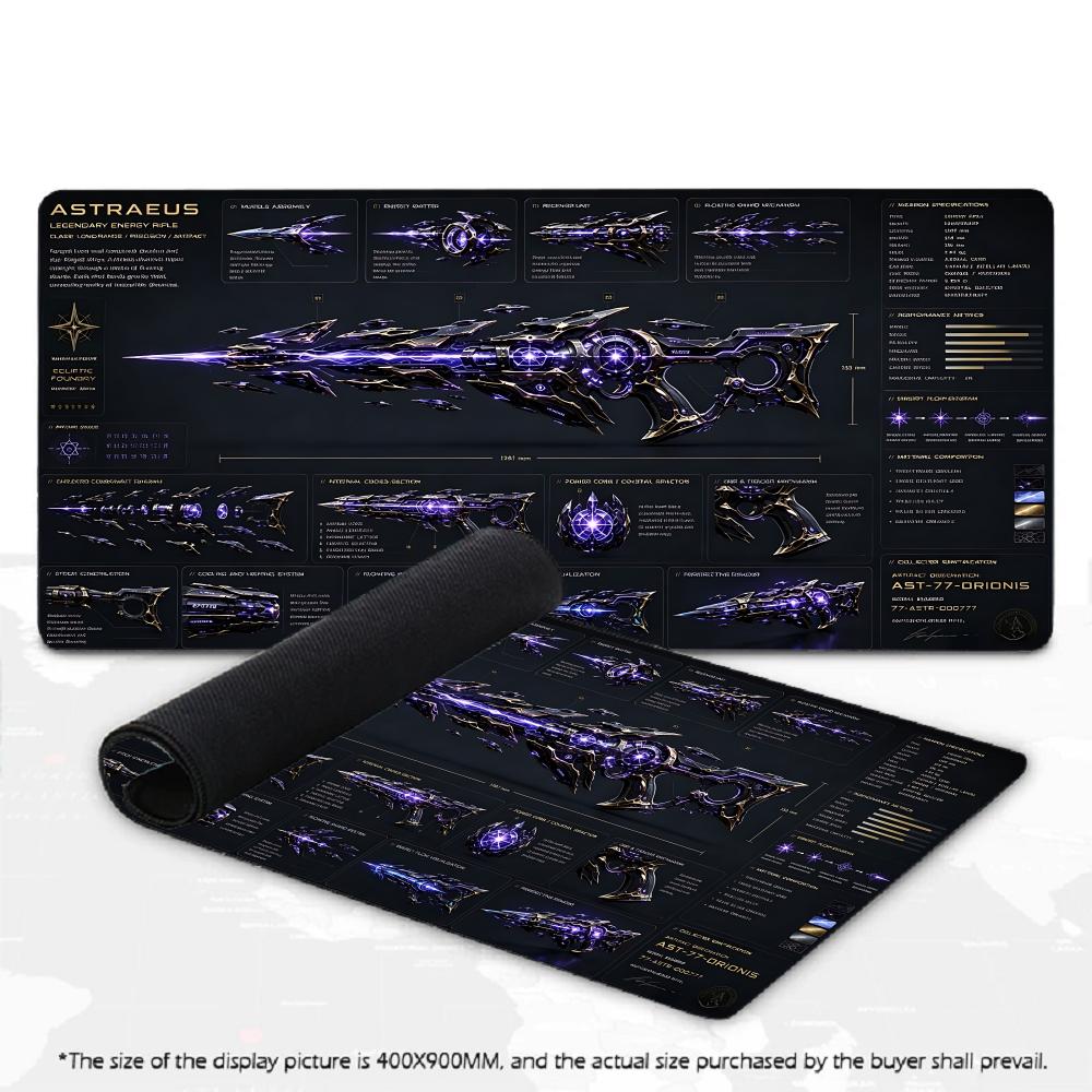 Sci-Fi Mech Armor Mecha Blueprint XXL Deskmat Futuristic Rifle Spaceship Large Non-Slip Rubber Keyboard Gaming Office Mouse Pad