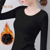 Women Thermal Tops Round Neck Long Sleeve Velvet Lining Bottoming Tops Slim Fit Solid Color Warm Tee Shirt