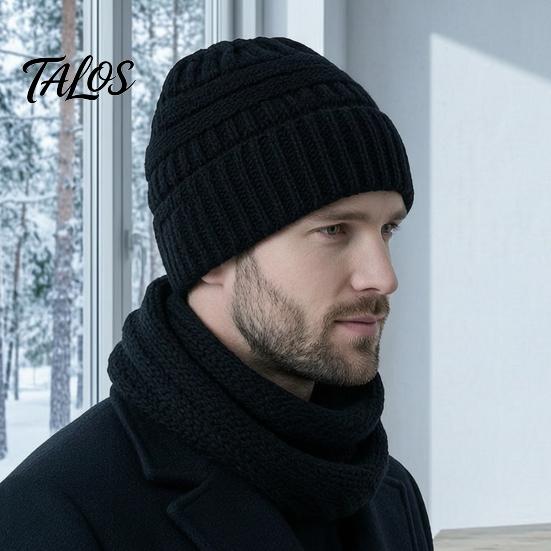 Зимний теплый набор: шапка, шарф и перчатки. Термостойкий комплект из трех предметов, утолщенные вязаные перчатки с поддержкой сенсорного экрана, защита ушей от холода.